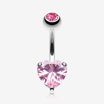 Classic Heart Sparkle Belly RIng-Pink